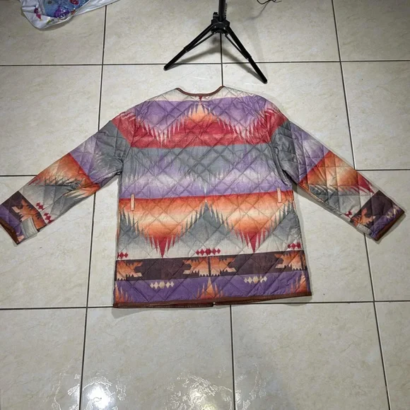 DAMAGE Polo Ralph Lauren Quilted Leather Trim Southwest Aztec Multi Color Jacket - Picture 10 of 12